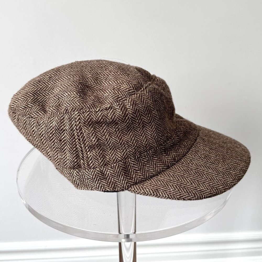 y2k vintage brown herringbone tweed newsboy cadet castro flat cabbie cap hat